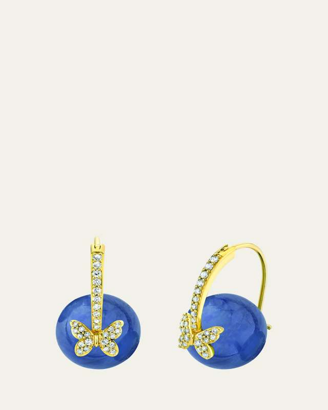 14K Yellow Gold Pave Diamond Butterfly and Kyanite Luxuria Bead Earrings